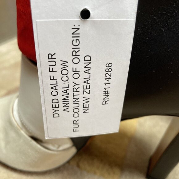 calvin klein collection High Heel Ankle Boots Black Leather Red Calf Nib 38.5 8 - Picture 5 of 10